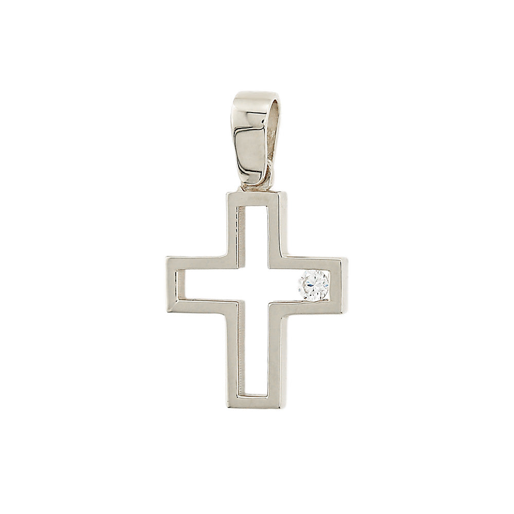 White Gold Cross with CZ