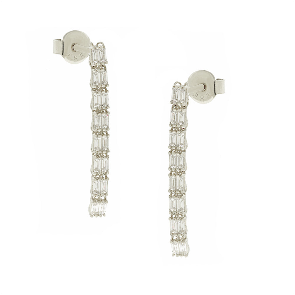 White Gold Hanging CZ Earrings