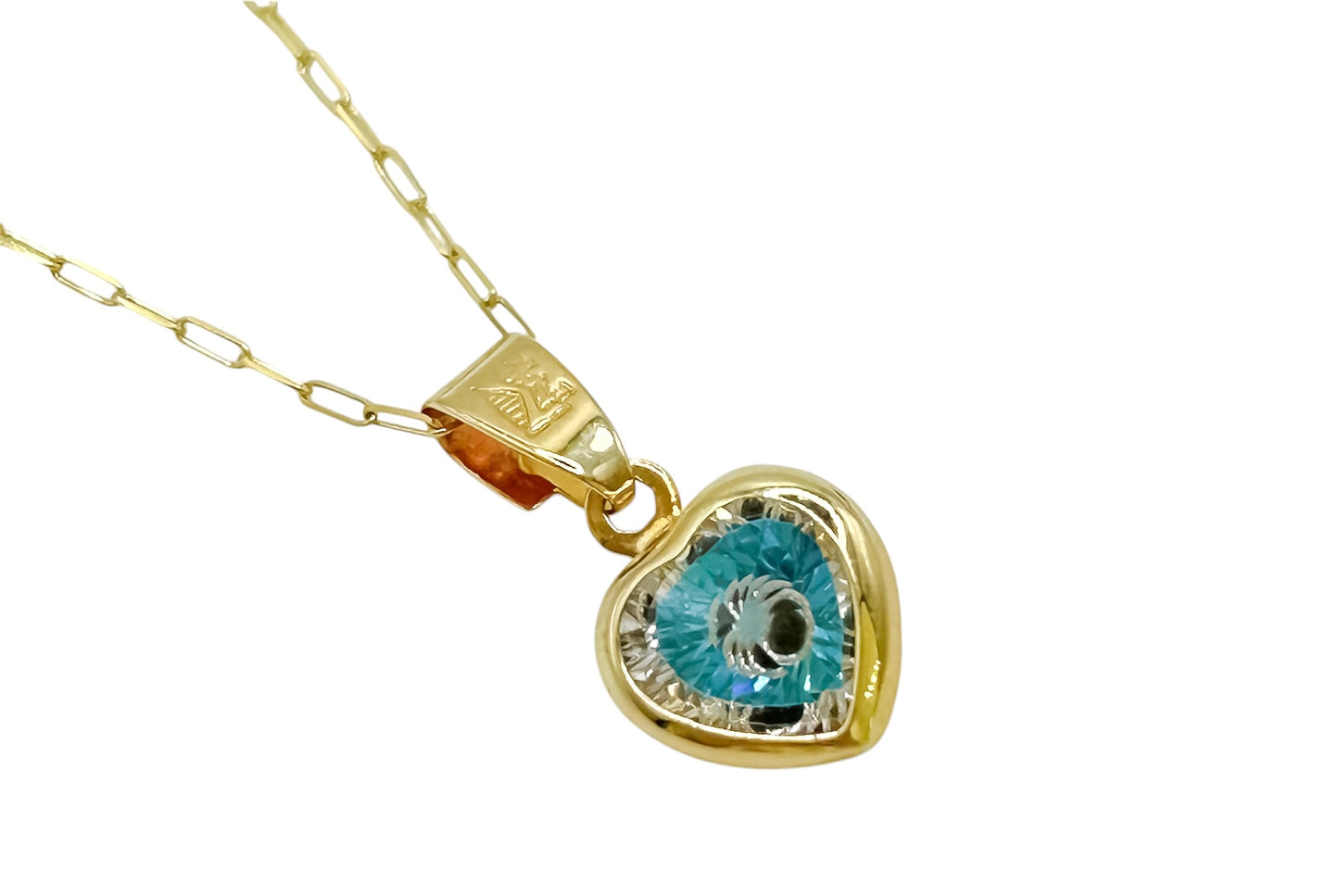 Yellow Gold Evil Eye Heart Shaped Pendant