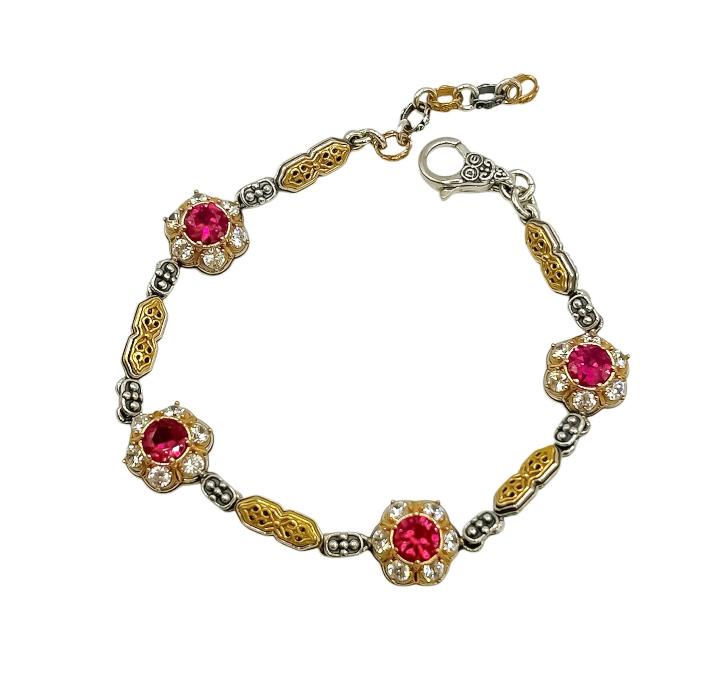 Silver Bracelet with Zirconia Flowers