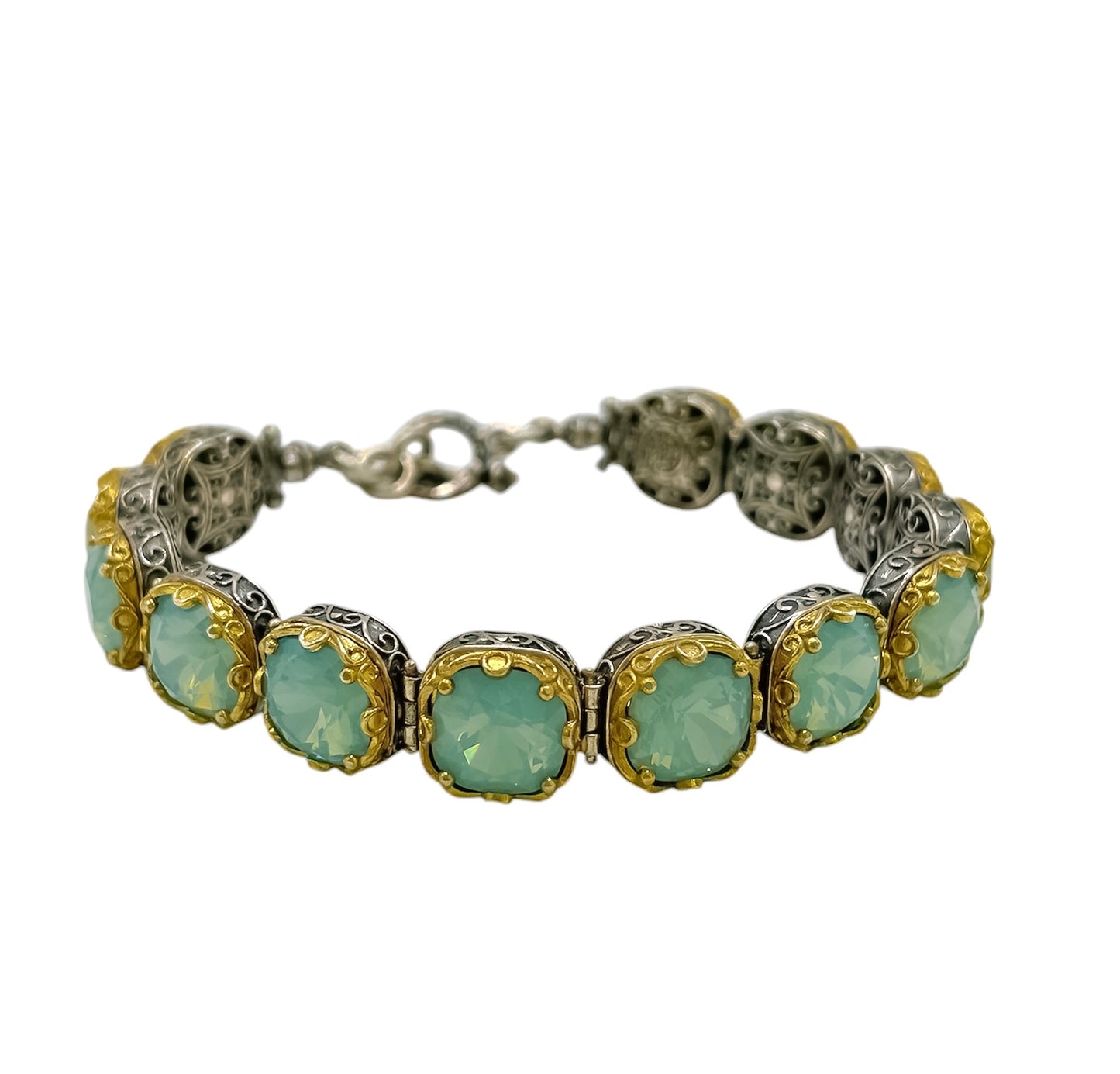 Silver Bracelet with Green Stones