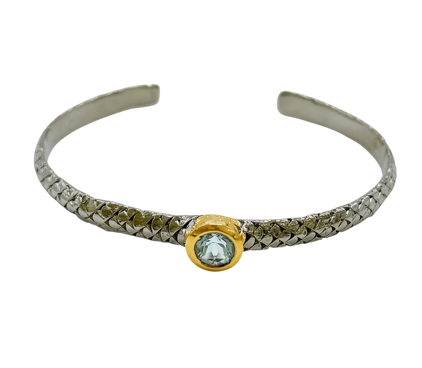 Silver Bangle With Blue Topaz