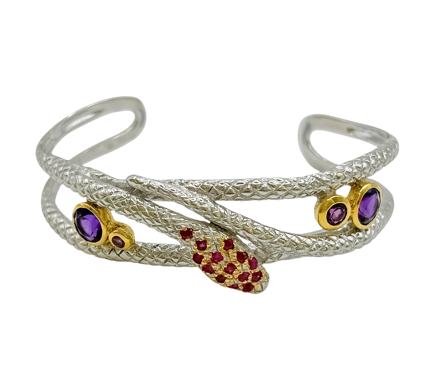Silver Snake Bangle With Gems