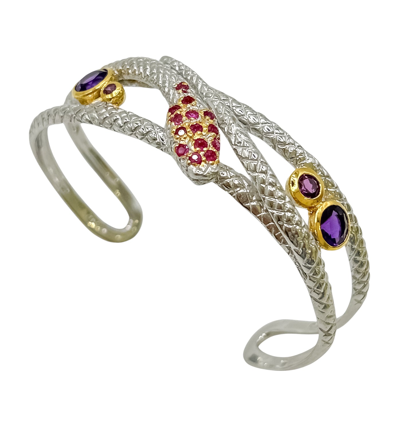Silver Snake Bangle With Gems