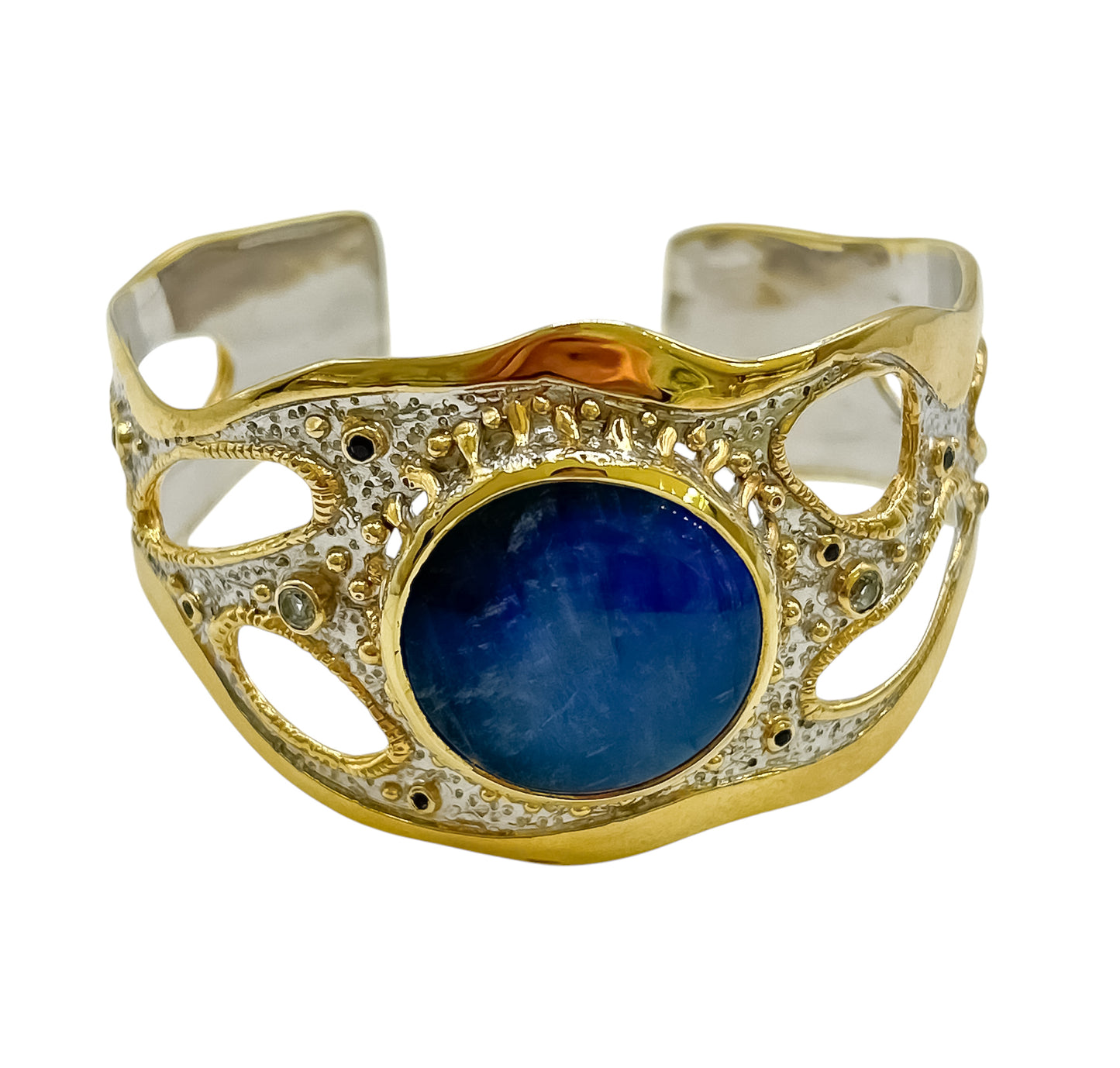 Silver Bangle With Spectrolite and Gems