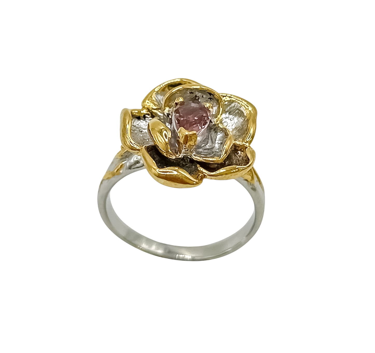 Silver Flower Ring With Tourmaline