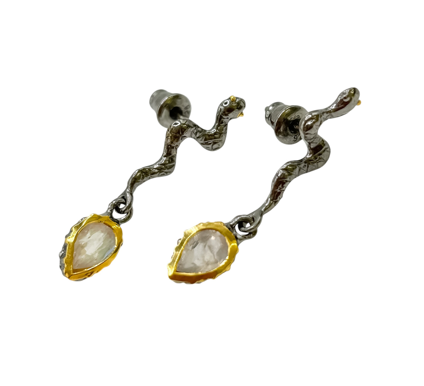 Silver Snake Earrings With Moonstone