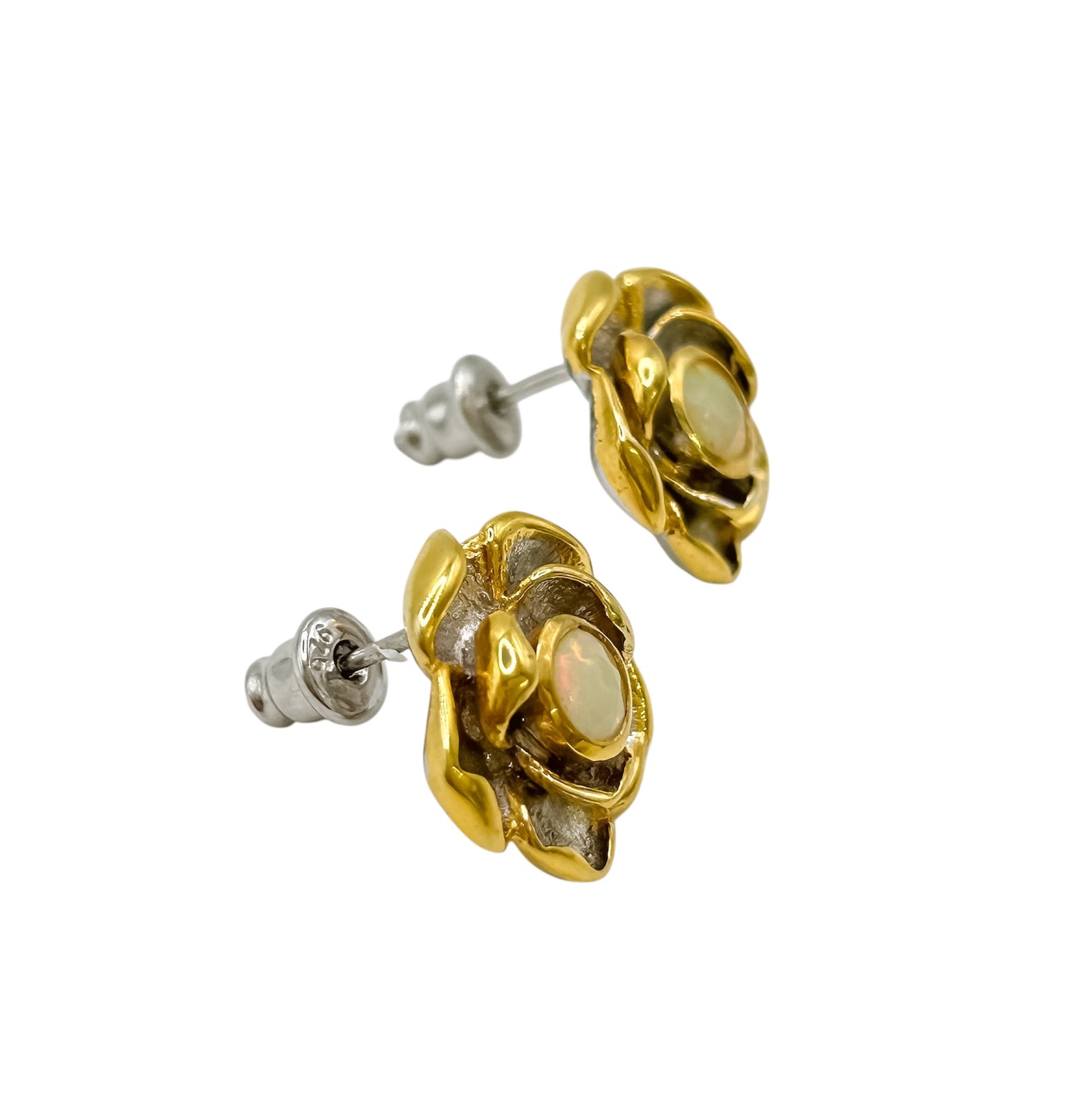 Silver Flower Earrings With Opal
