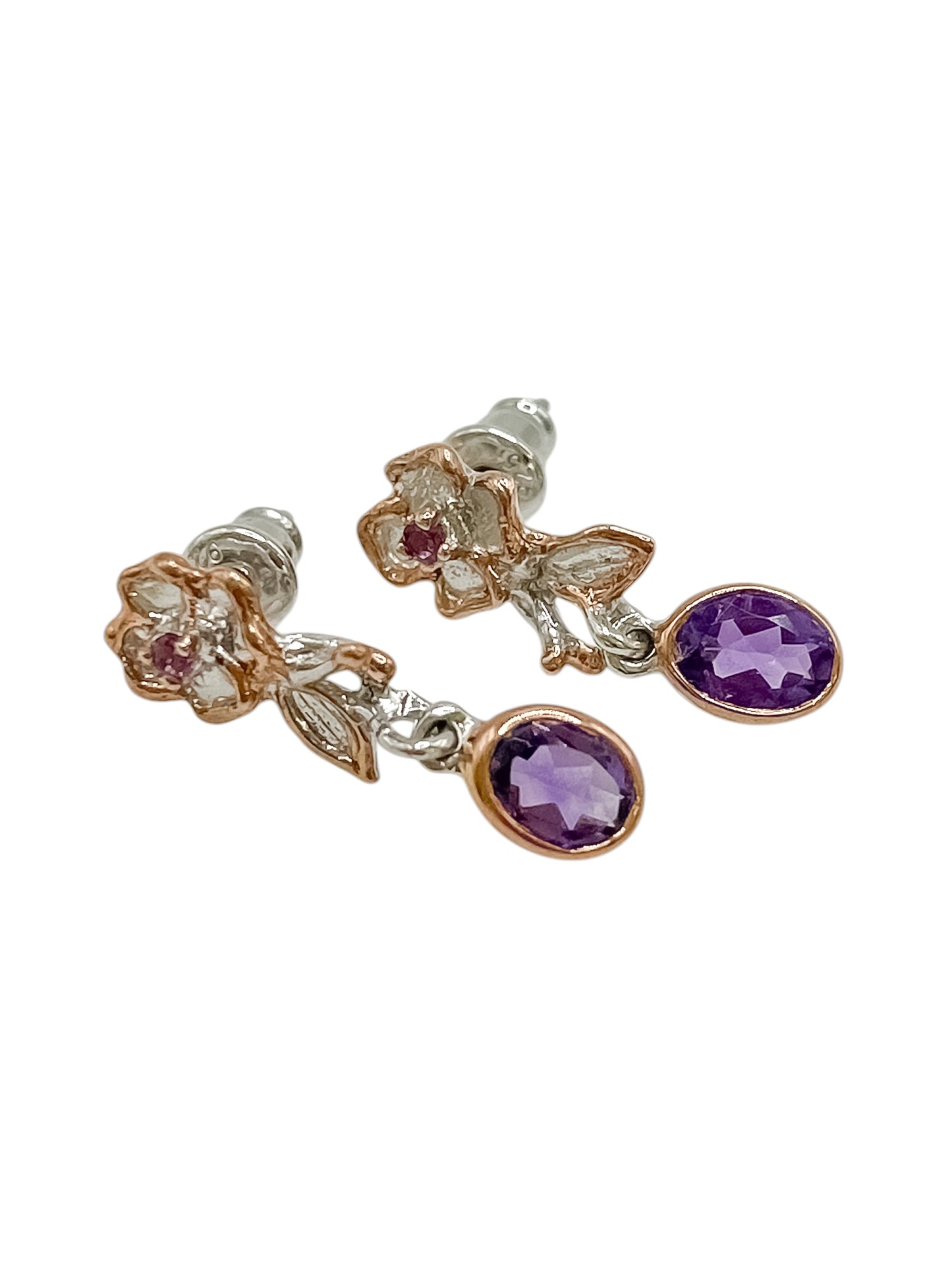 Silver Flower Earrings With Amethyst