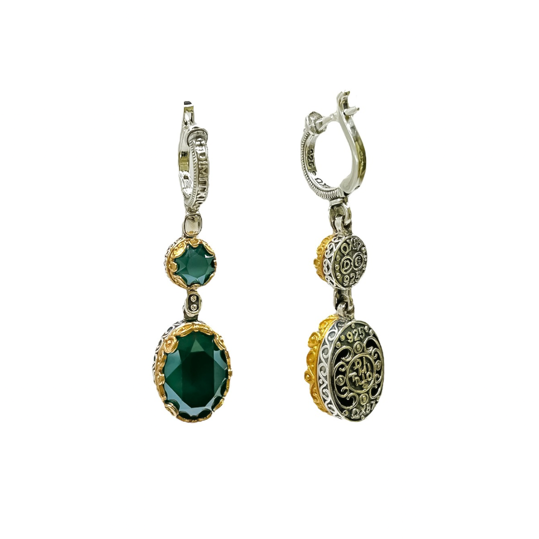 Dangling Earrings With Green Stones