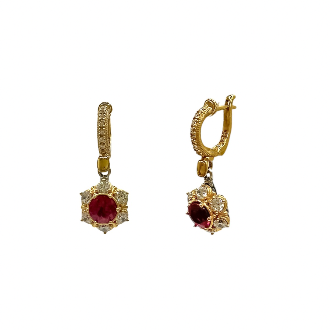 Dangling Earrings With Pink and White Zircons