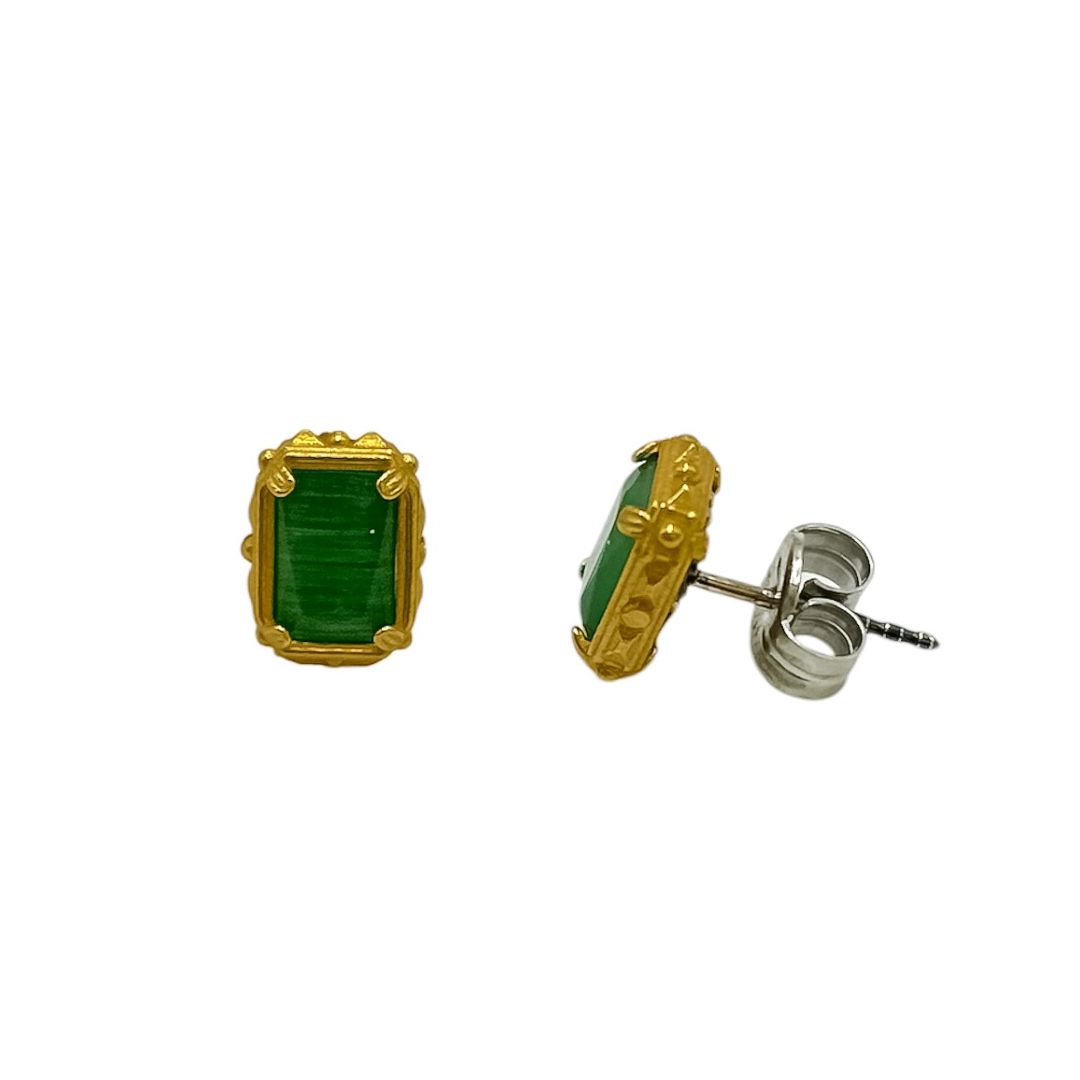 Gold Earrings with Green Stone