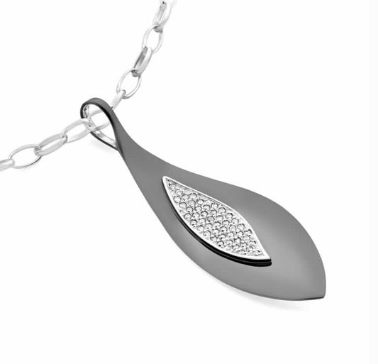 Silver leaf pendant with diamonds