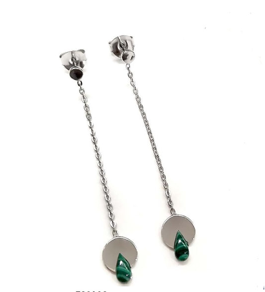 Silver Drop Malachite Earrings