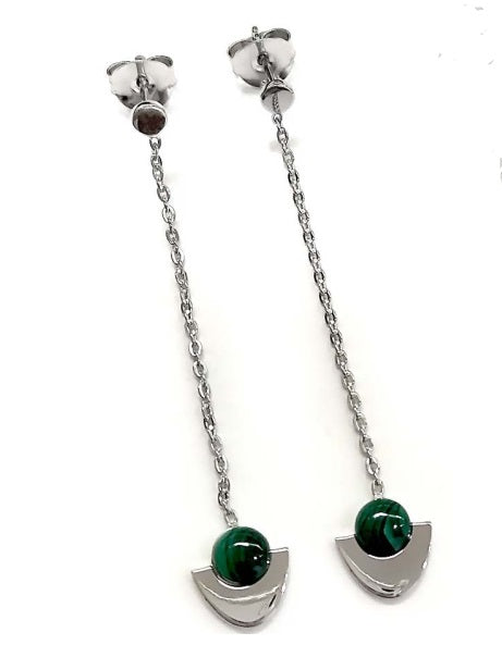 Silver Drop Malachite Earrings