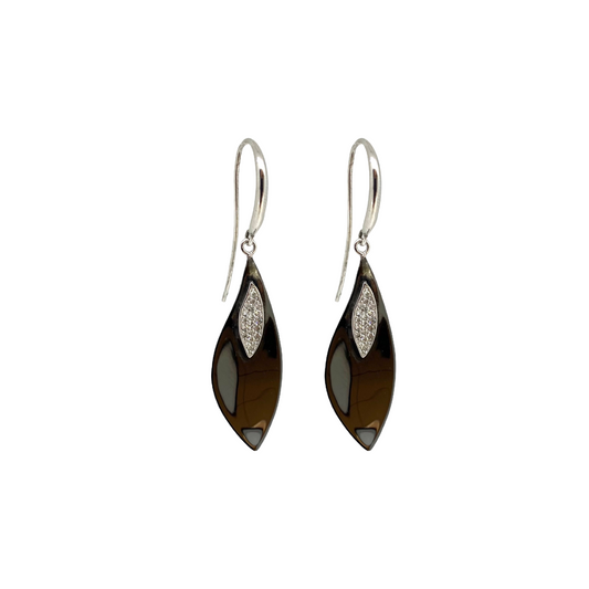 Silver leaf earrings with diamonds