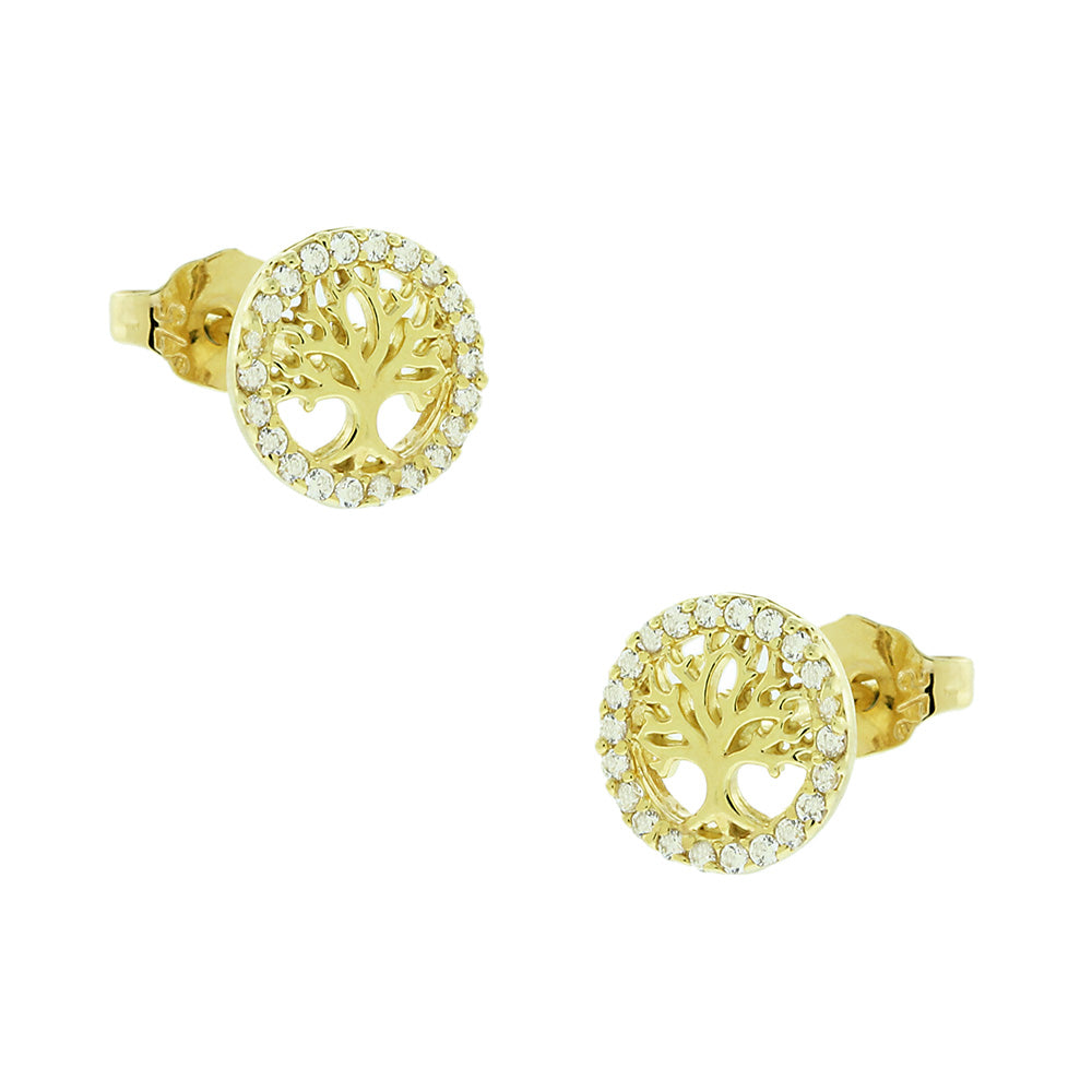 Gold Stud Earrings Tree of Life