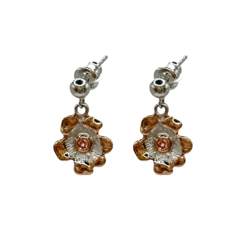 Silver Flower Drop Earrings