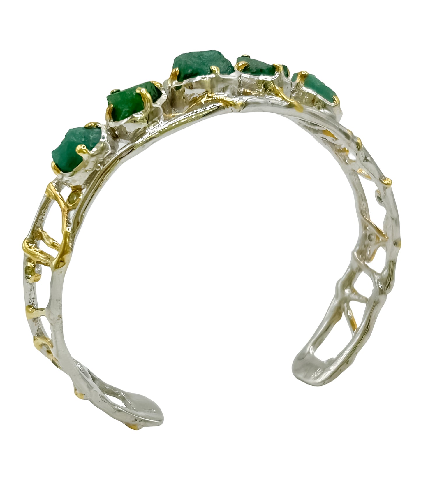 Elegant Raw Emerald and Peridot Bangle