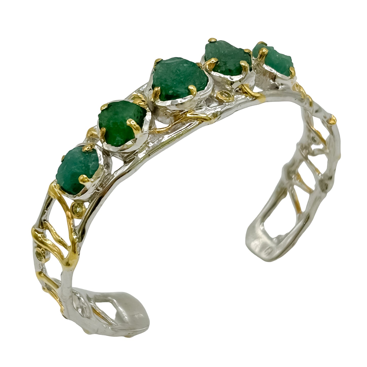 Elegant Raw Emerald and Peridot Bangle