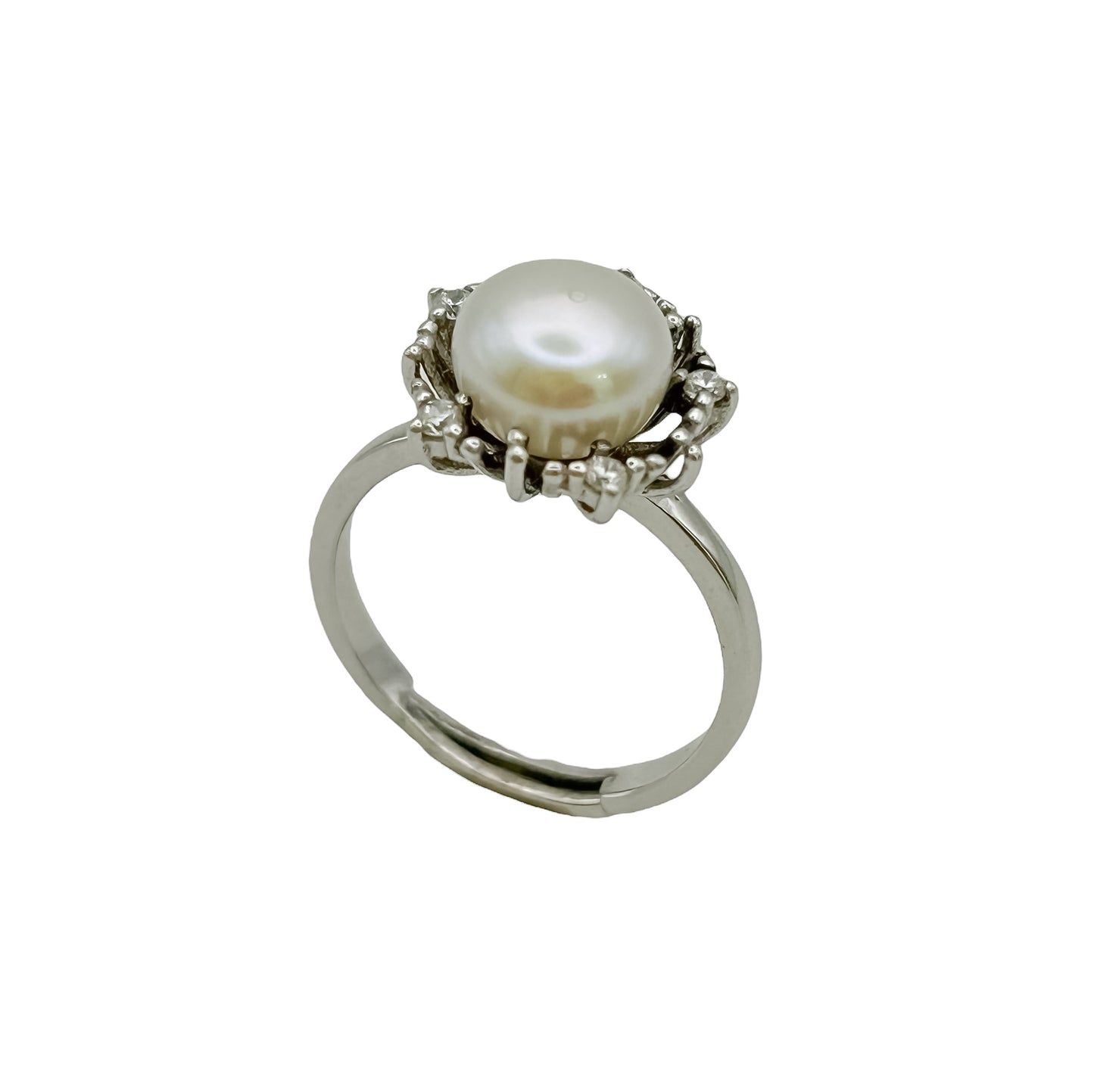 Silver Pearl Flower Ring