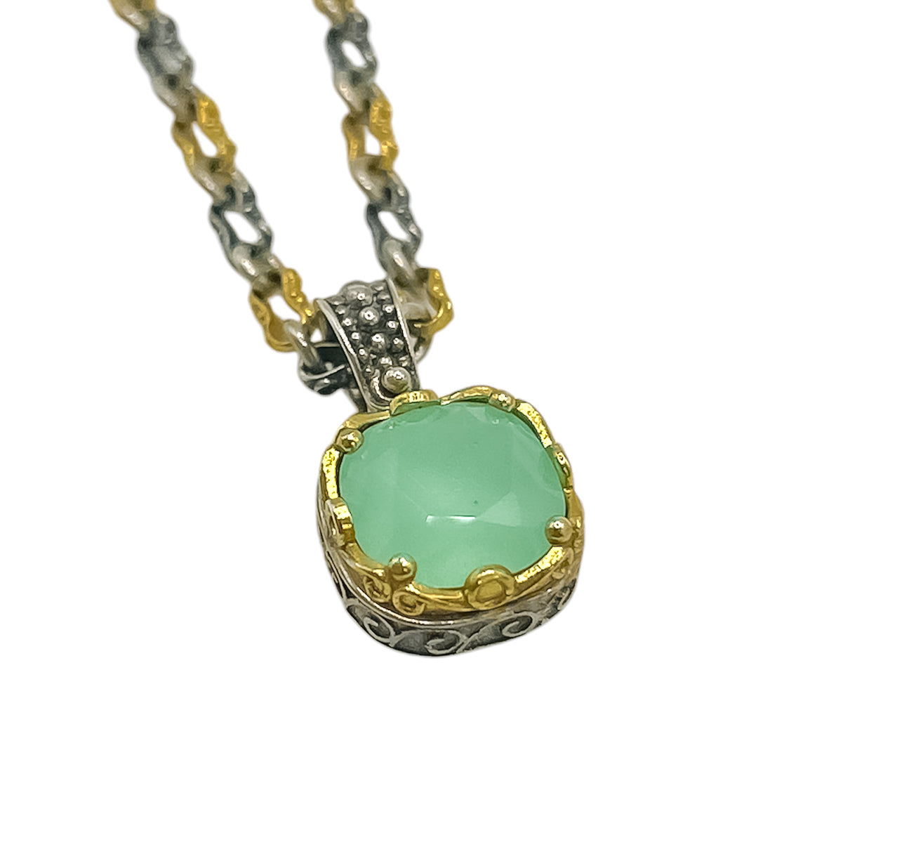 Silver Pendant  With Light Green Swarovski