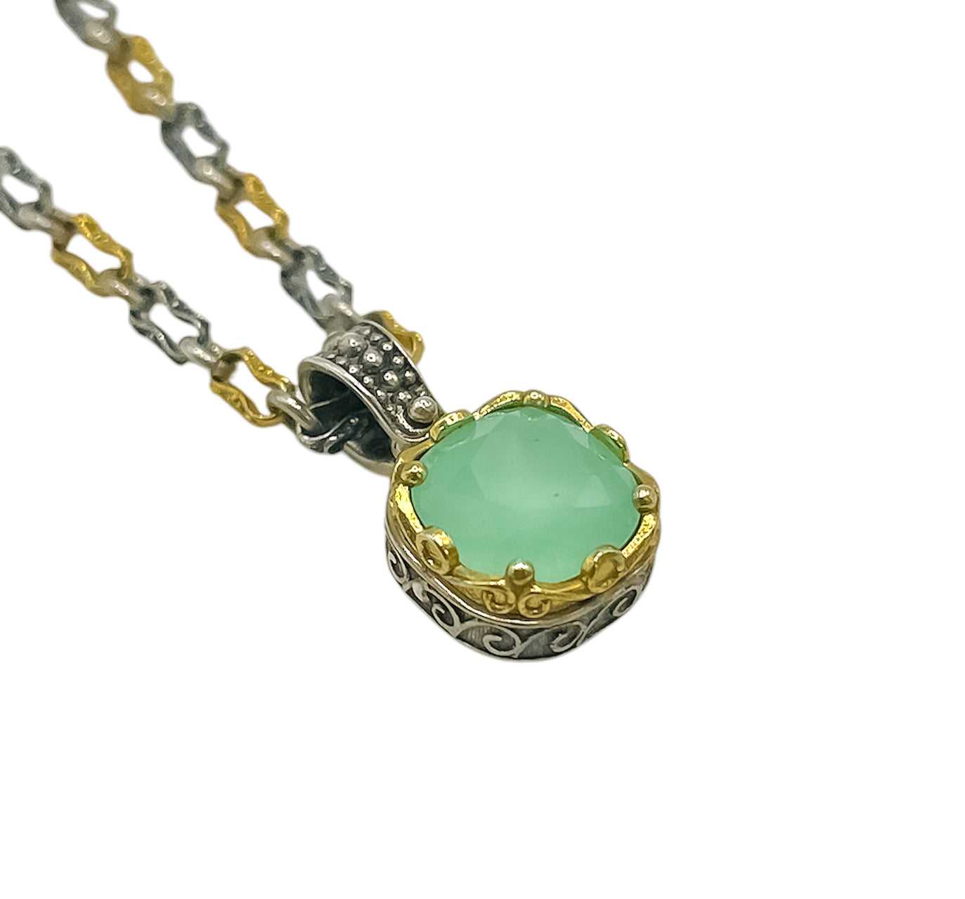 Silver Pendant  With Light Green Swarovski