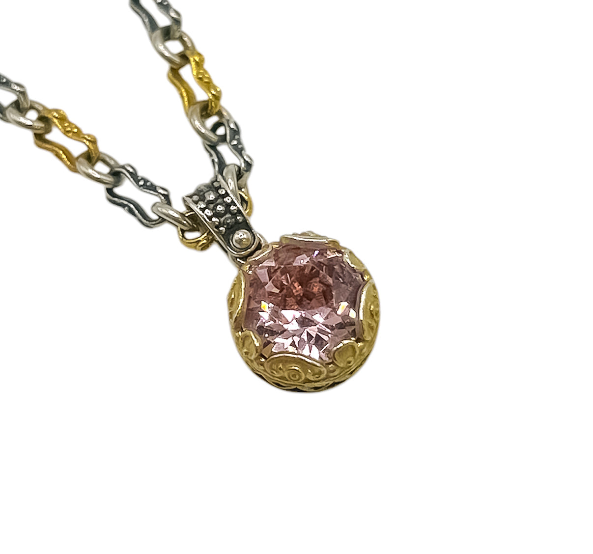 Silver Pendant With Pink Swarovski