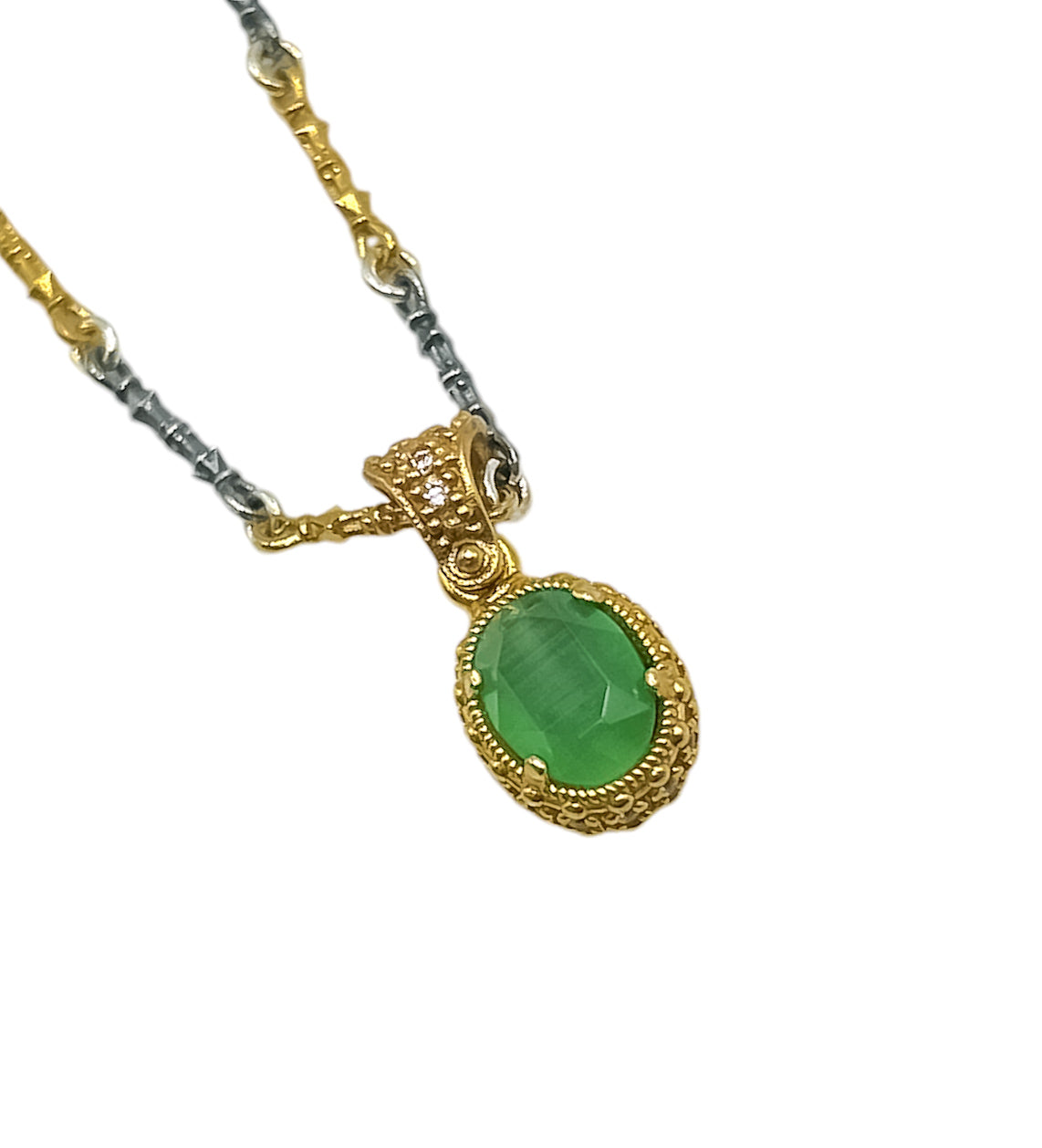 Silver Pendant  With Green Swarovski