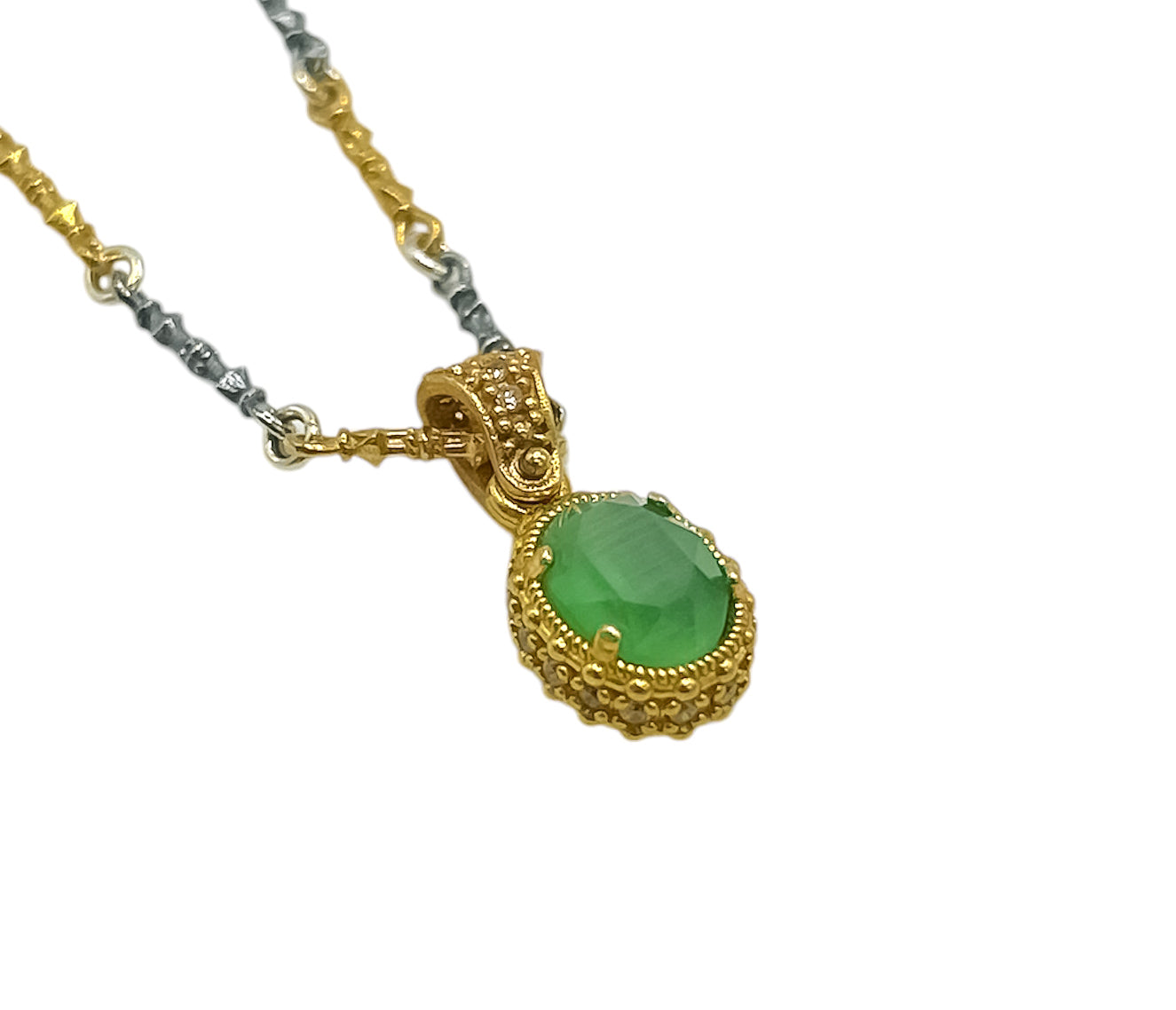 Silver Pendant  With Green Swarovski