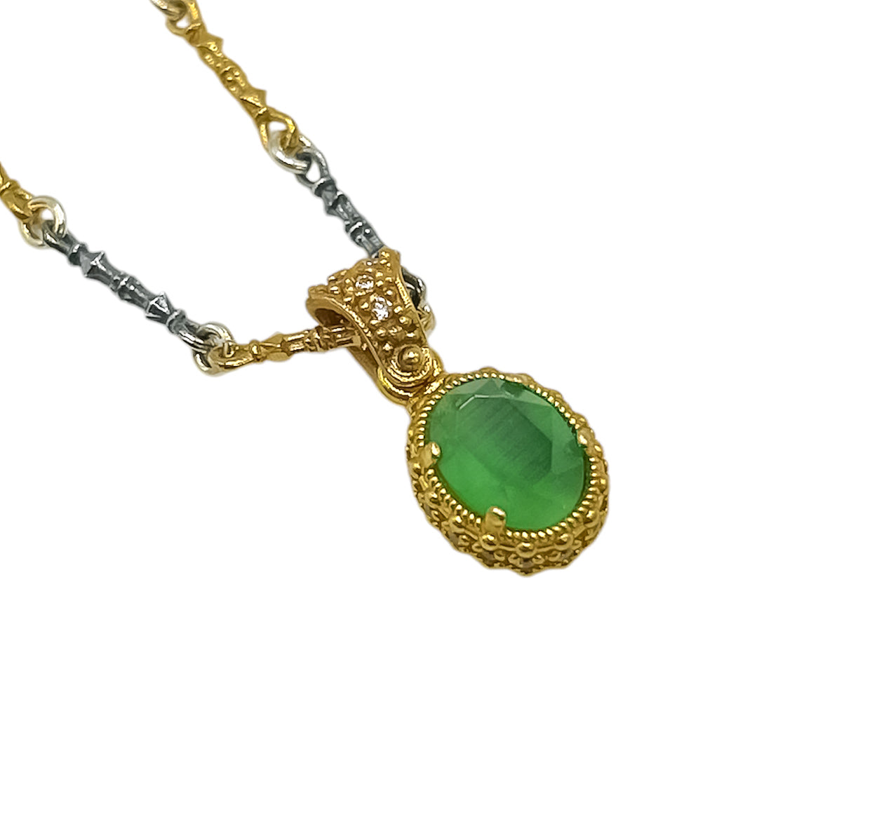 Silver Pendant  With Green Swarovski