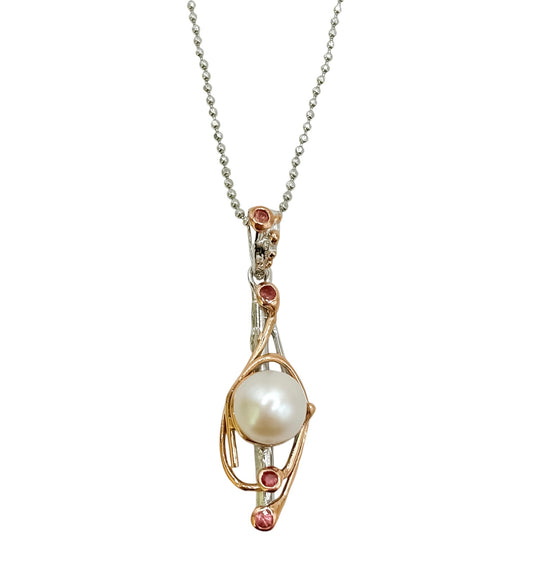 Necklace With Pearl and Pink Tourmalines