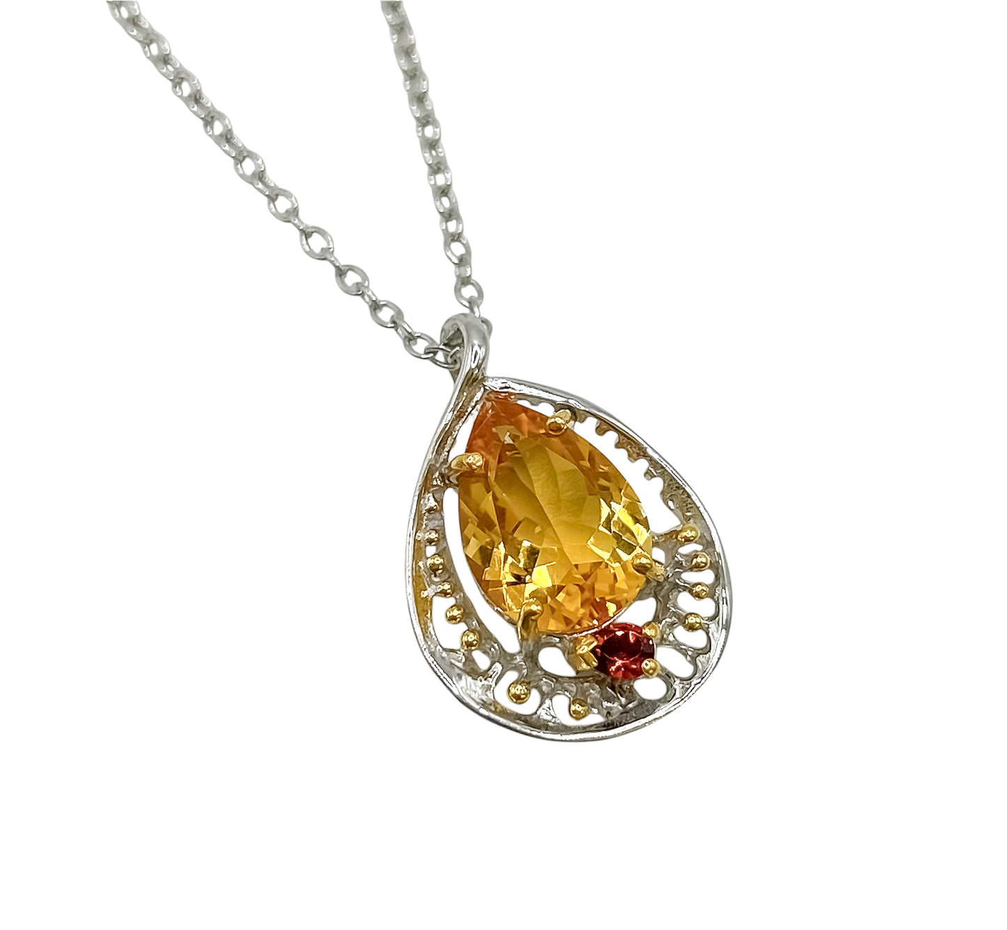 Silver Necklace With Citrine & Garnet