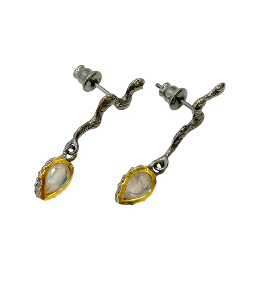 Silver Snake Earrings With Moonstone