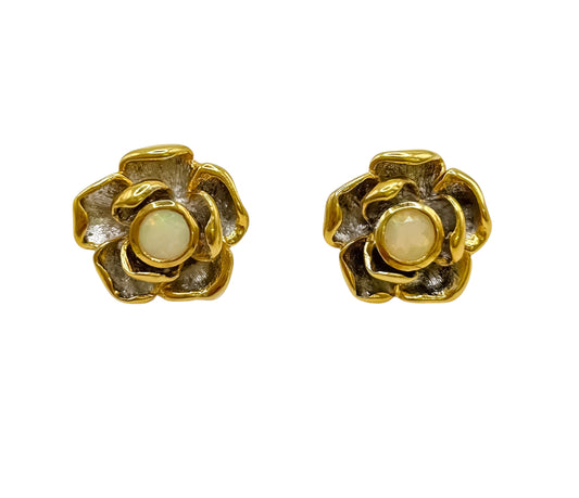 Silver Flower Earrings With Opal
