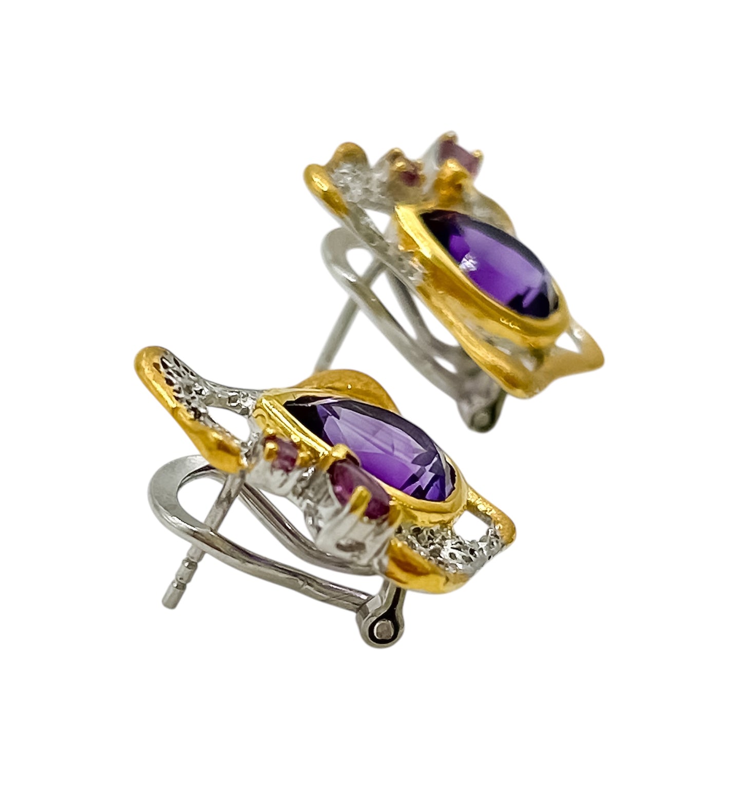 Silver Earrings With Amethyst & Rhodolite