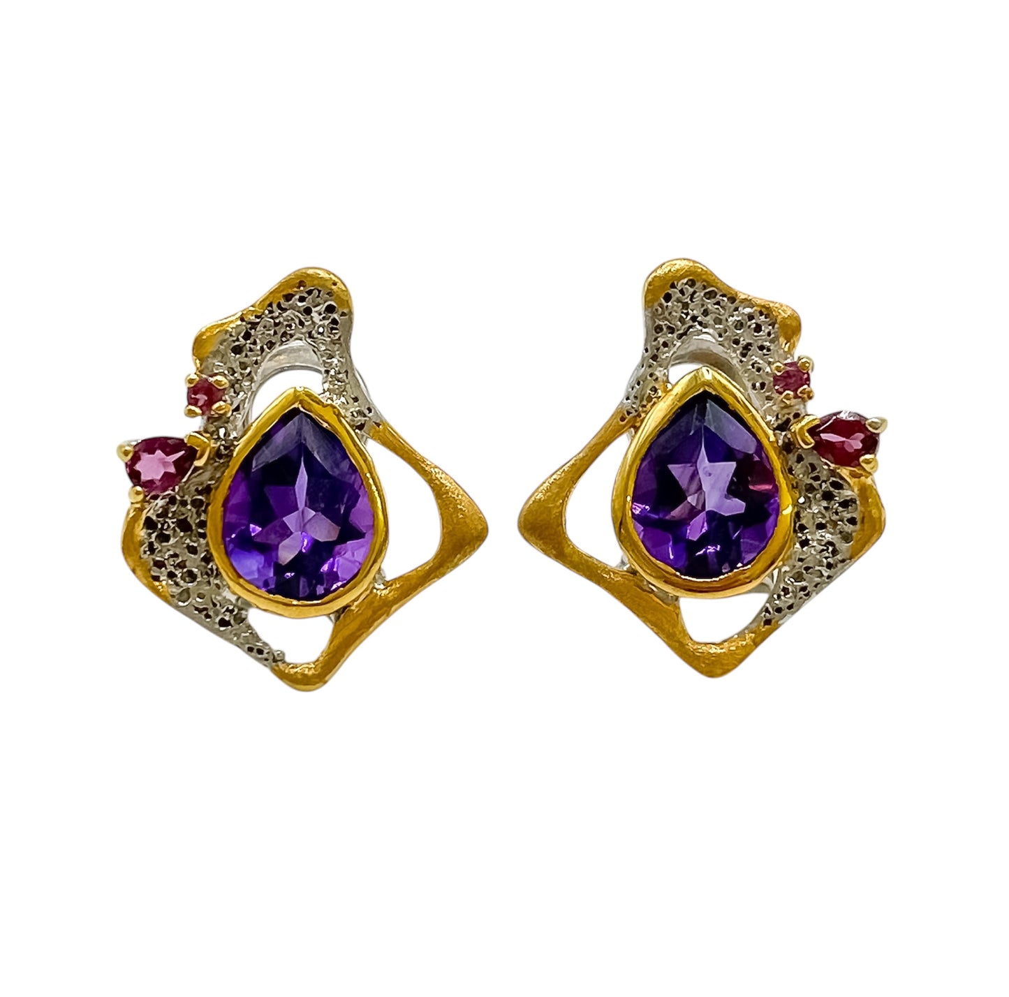 Silver Earrings With Amethyst & Rhodolite