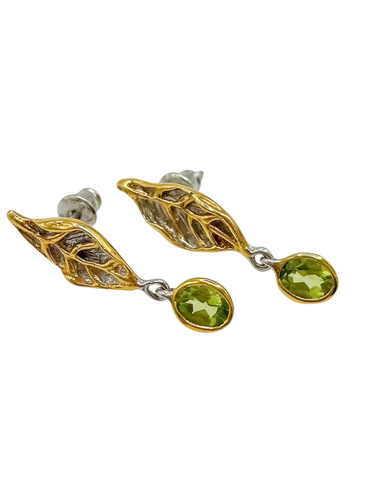 Silver Designed Earrings With Peridots