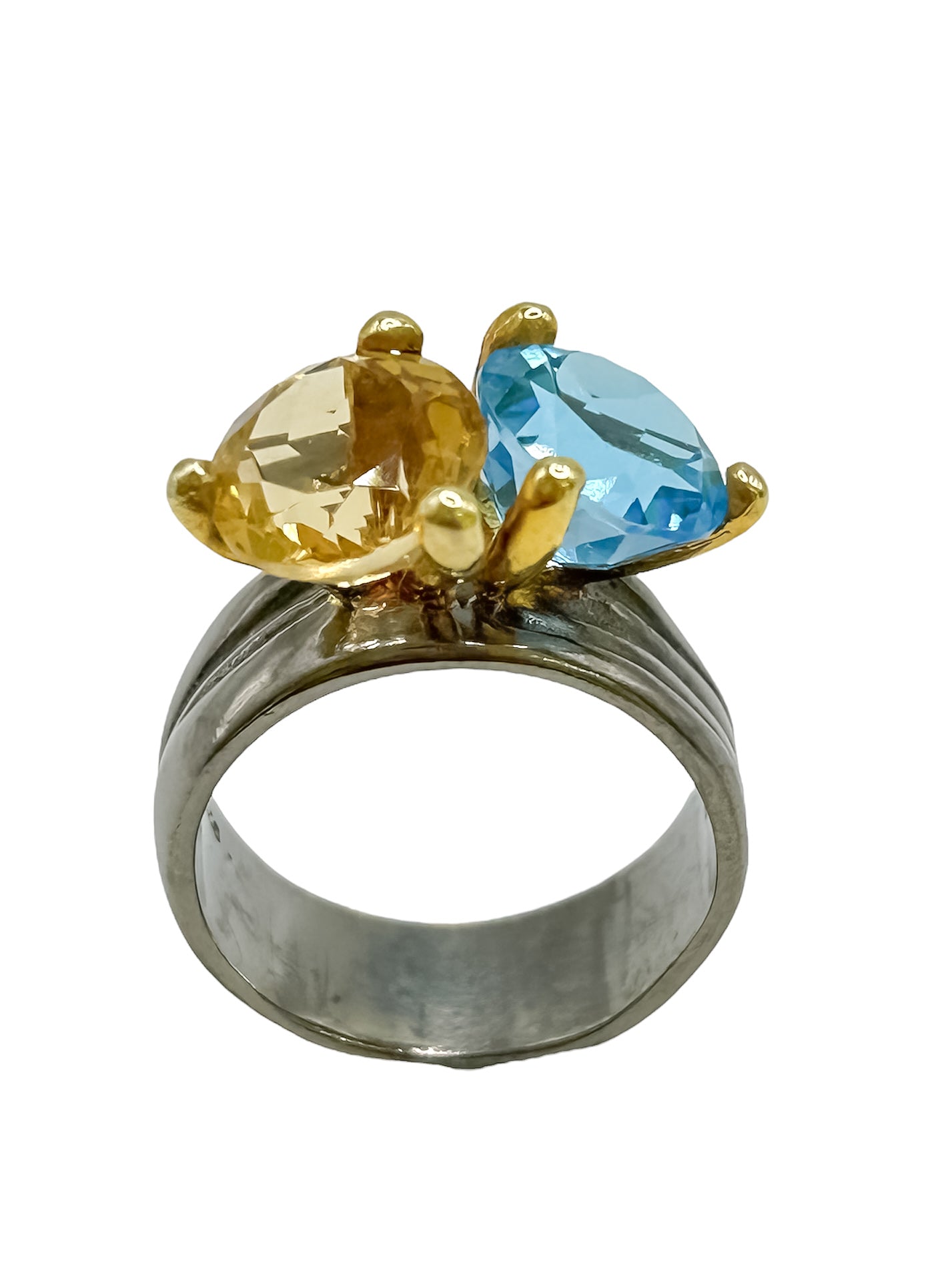 Silver Ring With Citrine & Blue Topaz