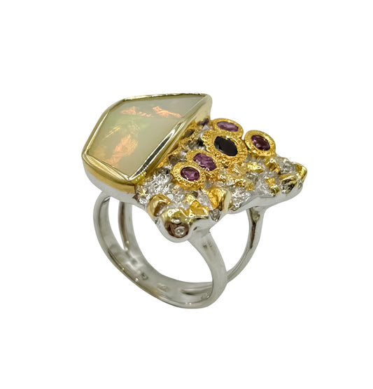 Silver Ring With Opal & Gems