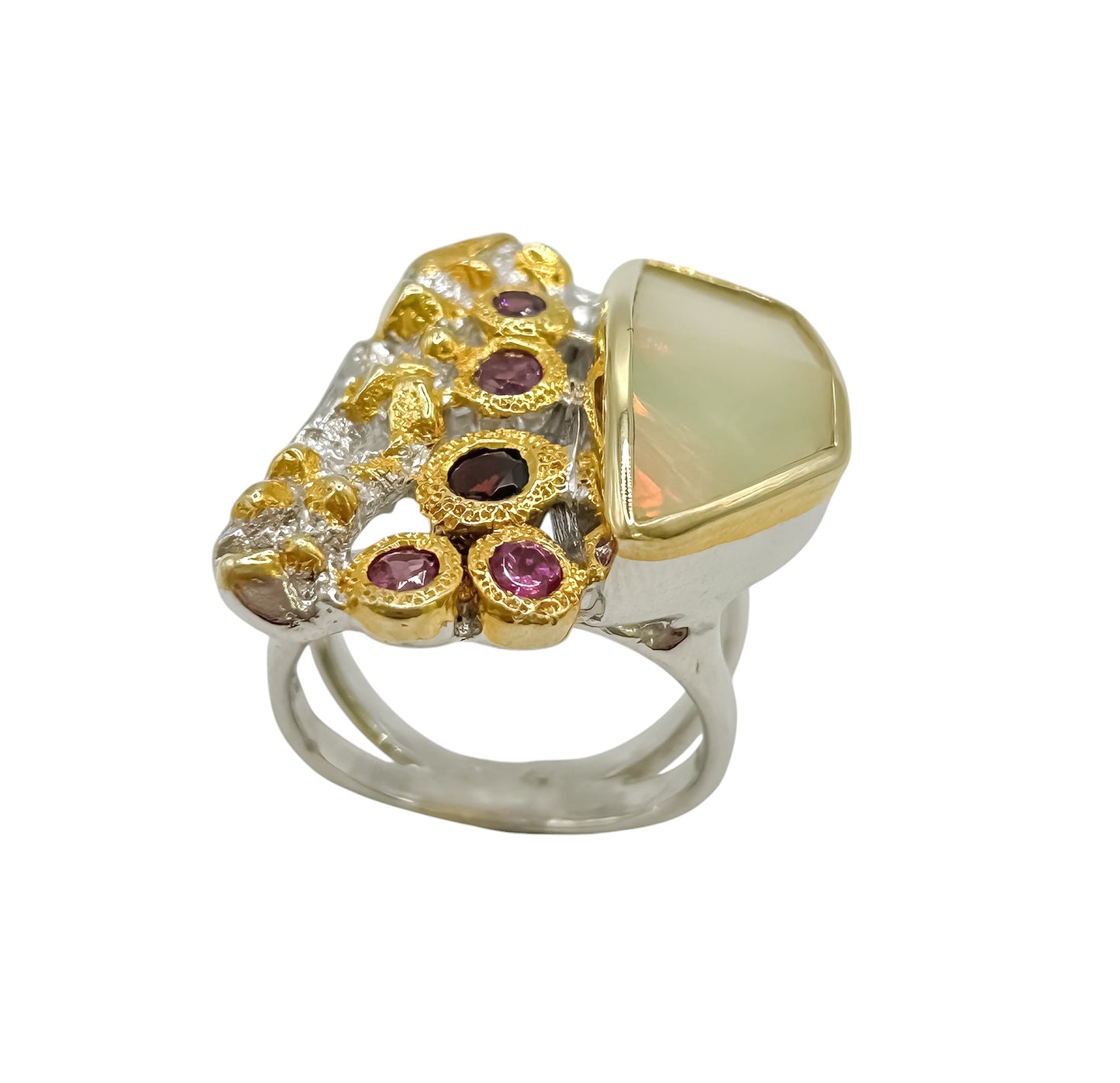 Silver Ring With Opal & Gems