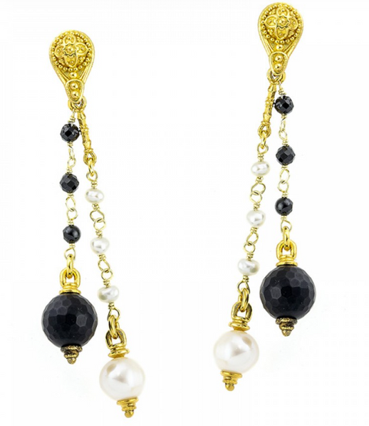 Gold Pearl Dangle Earrings