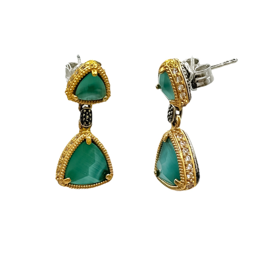 Gold Earrings with Green Stones