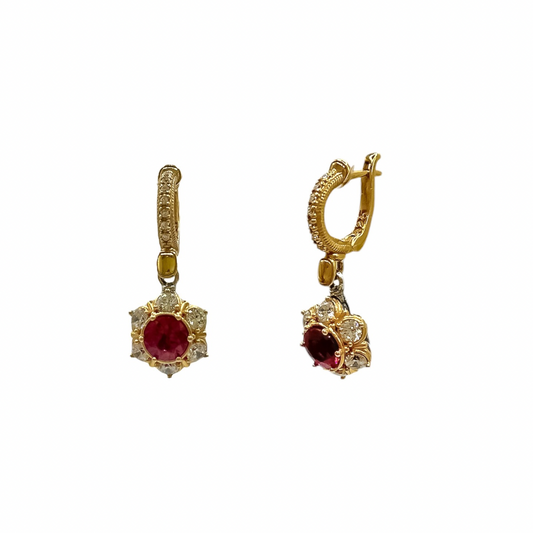 Dangling Earrings With Pink and White Zircons
