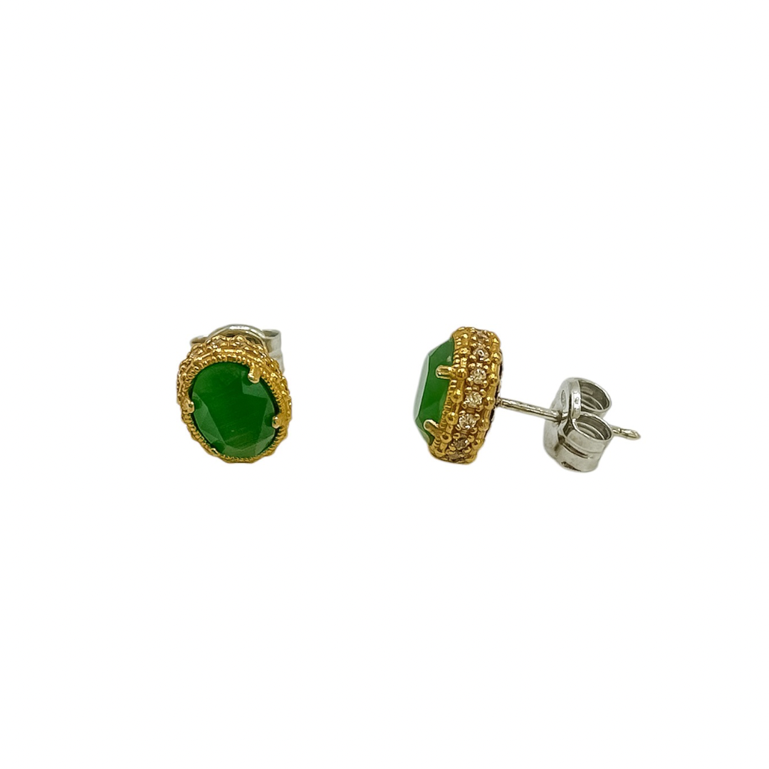 Gold Earrings with Green Stones